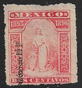 MEXICO 1895-96 2c Goddess Tyche Internal Revenue Rentas R130B MEXICO DF Used