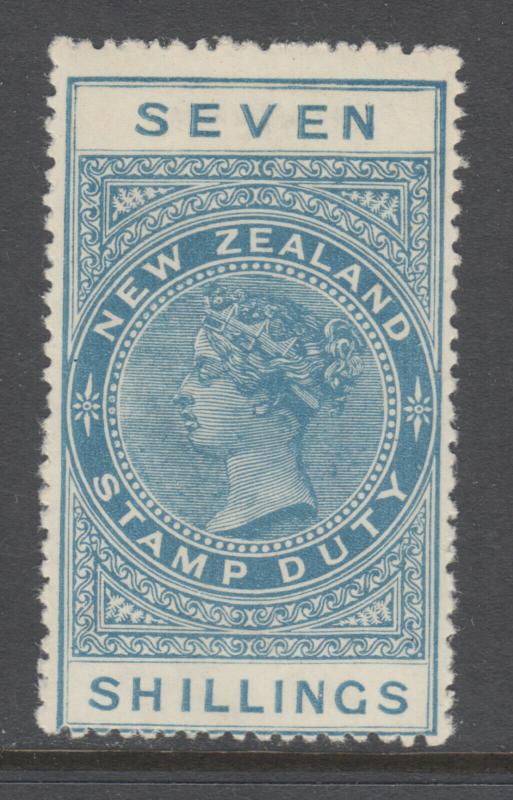 New Zealand Sc AR38, SG F137 MLH. 1925-30 7sh pale blue QV Postal Fiscal, VLH 