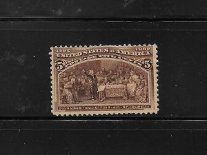 US Stamps: #234; 5c 1893 Columbian Commemorative; Hinge Remnant