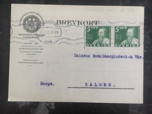 1939 Sweden Commercial Postcard Cover To Halden Norway