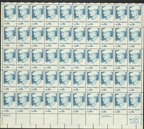 US #1821 Mint Sheet Francis Perkins 