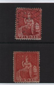 Trinidad 1876 SG75 1d - 2 copies 1 used, 1 mint no gum