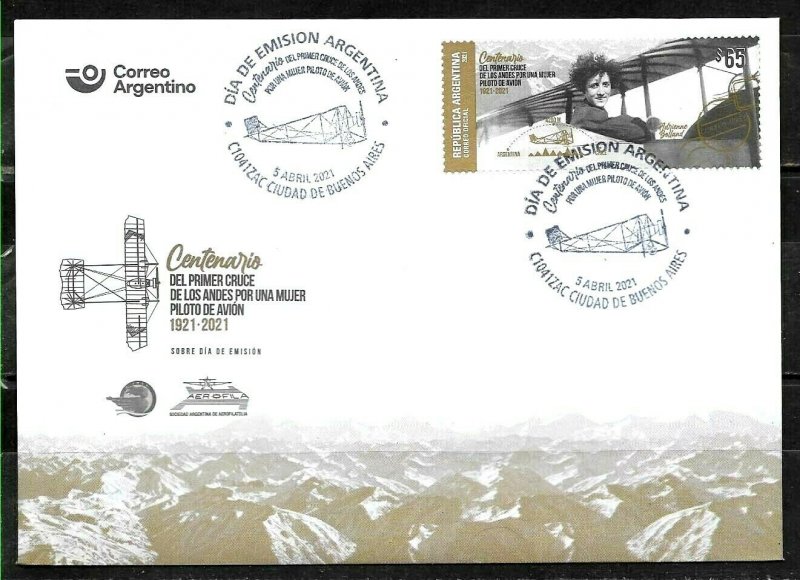 #10003 ARGENTINA 2021 AVIATION FIRST WOMEN PILOT CROSSING ANDES FDC