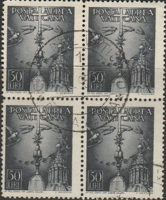 Vatican City, #C14  Used Block Of 4, From 1947