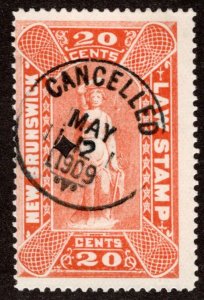 NBL9, 20c, vermillion, Used, New Brunswick Law Revenue  Stamp