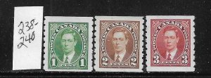 CANADA SCOTT #238-240 1937 GEORGE VI COILS PERF 8 VERTICAL - MINT NEVER HINGED