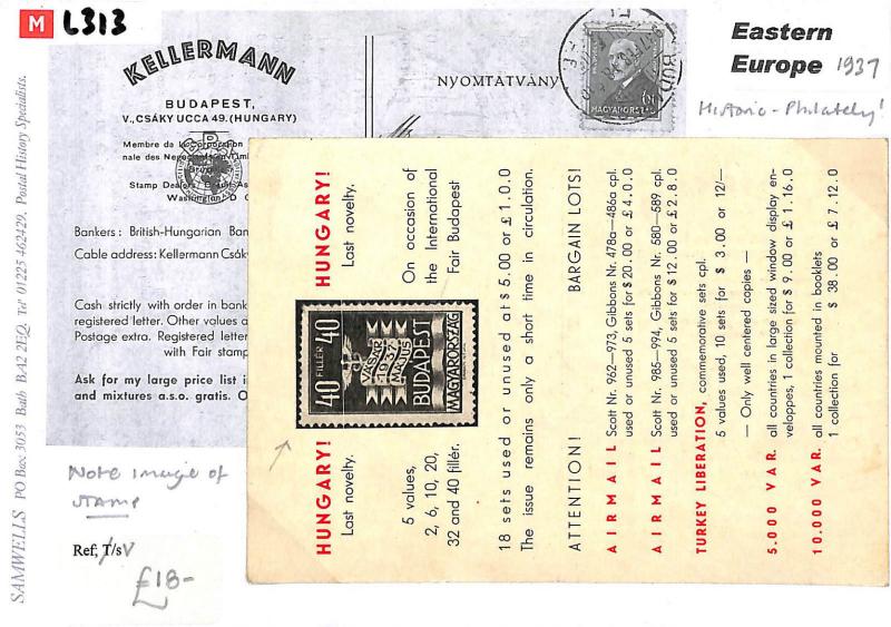 L313 1937 Hungary. Historic-Philatelic. Note: Image of stamp