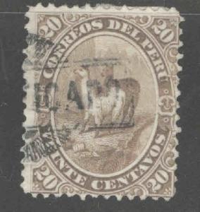 Peru  Scott 18 Used 1866-67 Llama stamp, adhesion HR
