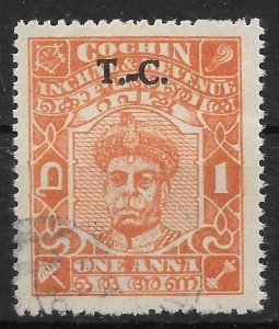 INDIA-TRAVANCORE-COCHIN SG9 1950 1a ORANGE USED