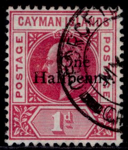 CAYMAN ISLANDS EDVII SG17, ½d on 1d carmine, FINE USED. Cat £85.