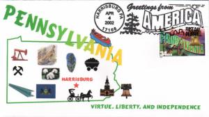 #3598 Greetings From Pennsylvania Homespun FDC