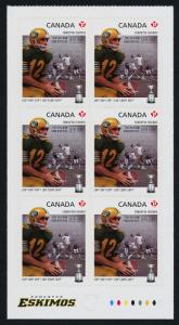 Canada 2570a Bottom Booklet Pane MNH CFL, Edmonton Eskimos, Football, Sports