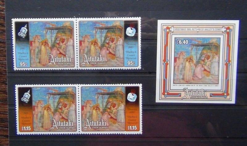 Aitutaki 1985 Christmas Appearance of Halley's Comet set & Miniature Sheet MNH