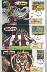 2014 COLLINS HANDPAINTED FANCY SET OF 8 DIFFERENT CIRCUS  OLD TIME POSTER STAMPS