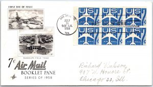 US FIRST DAY COVER 7c AIRMAIL JETS BOOKLET PANE OF (6) ON ART CRAFT CACHET 1958