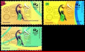 E01 BRAZIL 2015 OLYMPIC GAMES, RIO 2016, BASKETBALL, 1st & 4th of SHEET, MNH