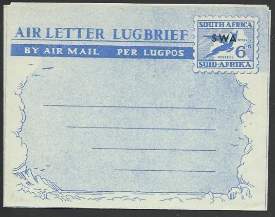 SOUTH WEST AFRICA. Sth Africa 6d airletter optd SWA, fine unused..........58364a