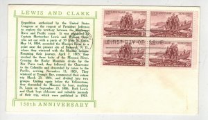 1954  FDC 1063 LEWIS & CLARK EXPEDITION SCARCE VON OHLEN Iowa Block of 4