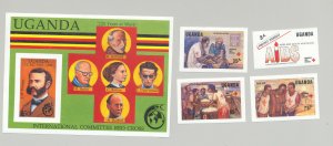 Uganda #622-626 Red Cross, Aids, Medicine 4v & 1v S/S Imperf Proofs