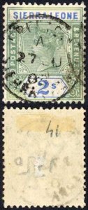 Sierra Leone SG51 2/- Green and Carmine Fine used Cat 80 pounds