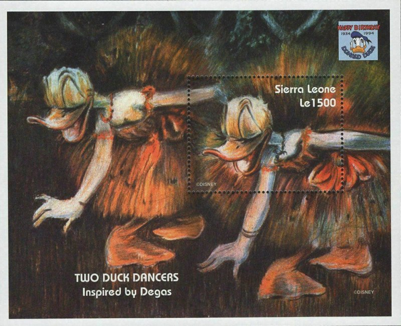 Sierra Leone two Ducks Dancers Donald Duck Painters Painters Degas Souv. Sheet M 