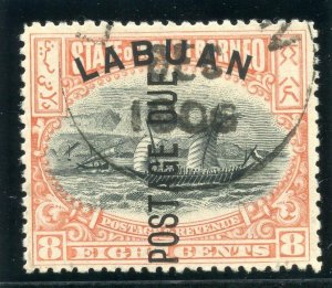 Labuan 1901 KEVII Postage Due 8c black & vermilion (p13½-14) VFU. SG D6. Sc J6.