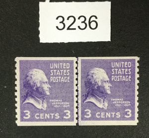 MOMEN: US STAMPS # 842 LINE PAIR MINT OG NH LOT #G 3236