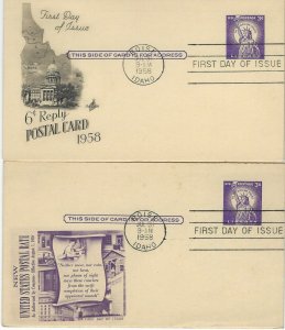 UNITED STATES - 1956, 1958 STATUE OF LIBERTY FIRST DAY OF ISSUE REPLY CARDS FDI