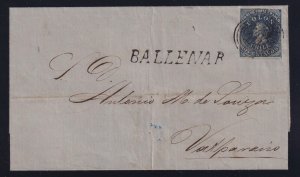 Chile 1856 10c deep blue Colon Folded Cover BALLENAR Straight-Line to Valparaiso