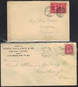 CANADA 1900 2 ONTARIO CVRS 1 W/ FLAG CANCEL HAMILTON &