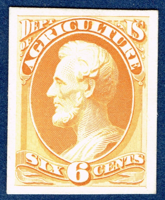 [st1635] USA 1873 Scott #O4P4 6¢ Agriculture Official Proof on Card