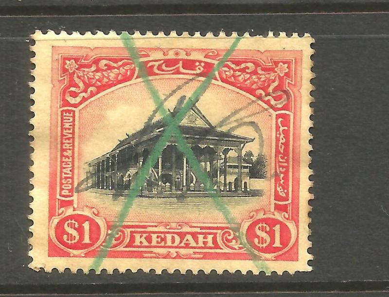 KEDAH  1912  $1  PICTORIAL  PEN CANCEL  SG 11