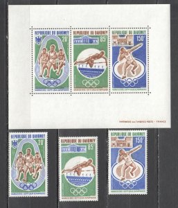 Uu0756 Dahomey Olympic Games Munich 1972 Michel #484-6+Bl19 Mnh