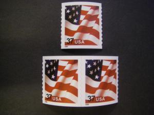 Scott 3633B, 37c Waving Flag, 05 date, Pair & Single, MNH Beauty