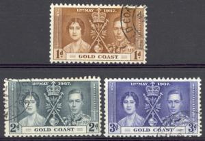 Gold Coast Sc# 112-114 Used 1937 KGVI Coronation Issue