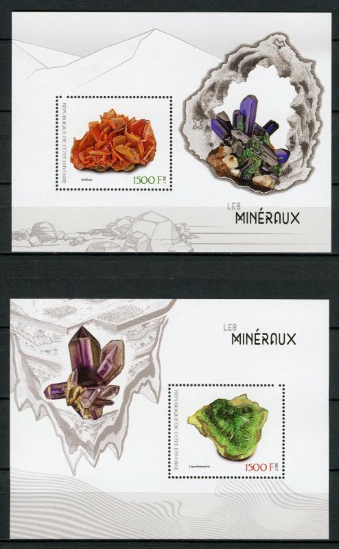 Ivory Coast 2017 MNH Minerals Wulfenite Cuprosklodowskite 2x 1v S/S Stamps