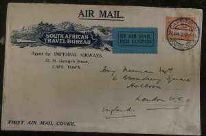 1932 Capetown South Africa First Flight Cover FFC To London England Imperial