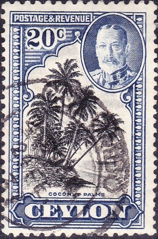 CEYLON 1935 20c Greyish Blue & Black SG 374 Fine Used