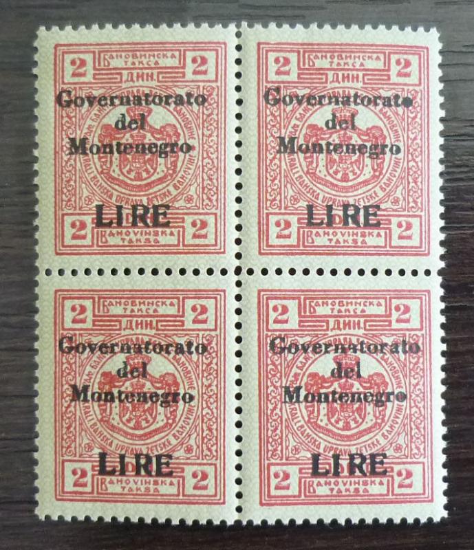 1942 MONTENEGRO-ITALY-TYPICAL OVP. ERROR ''BLACK O''-BLOCK OF 4-REVENUE R! J2