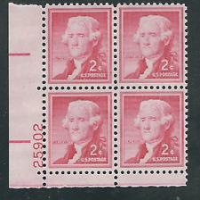 SCOTT # 1033 JEFFERSON TWO CENT PLATE BLOCK GEM MINT NEVER HINGED STUNNING !!