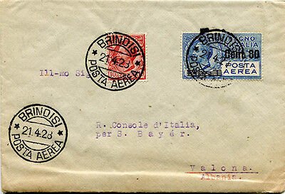Air Mail Cent. 80 on 1 l. + complementary on cover by air from Brindisi