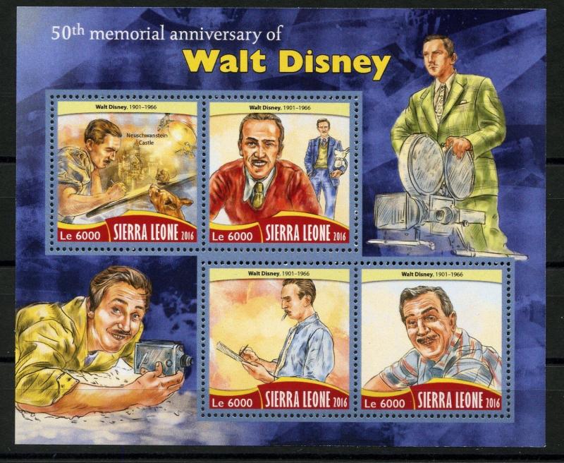 SIERRA LEONE  2016 50th MEMORIAL ANN OF WALT DISNEY  SHEET MINT NH 