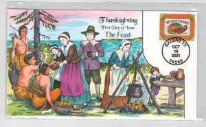 2001 COLLINS HANDPAINTED FDC 3546 THANKSGIVING FEAST WITH NATIVE INDIANS