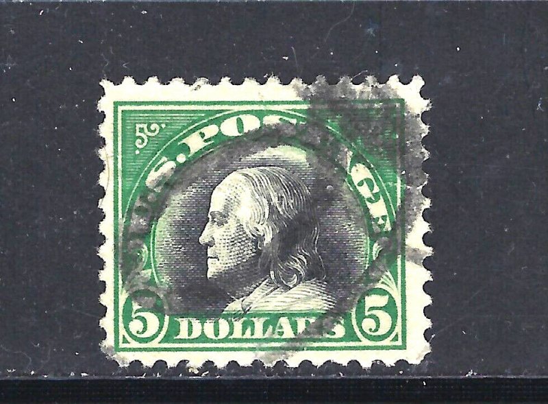 #524 US $5.00 GREEN&BLACK FRANKLIN-USED-N/G-FINE