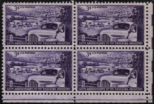 SC#1025 3¢ Trucking Industry, 50 Years Block of Four (1953) MNH