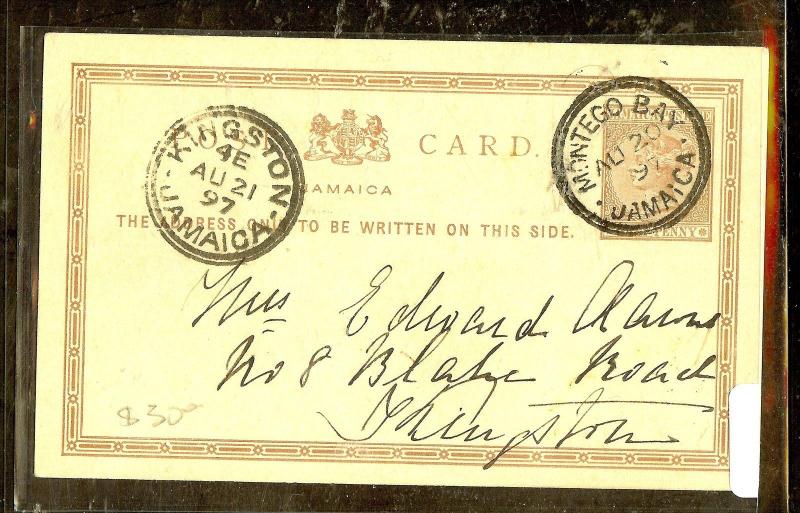 JAMAICA (P2104B)  1897 PSC MONTEGO BAY TO KINGSTON WITH MSG