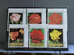 Fujeira Red Yellow Roses cancelled   stamps R25461