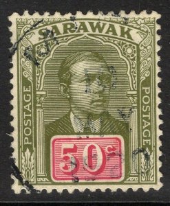 SARAWAK SG60 1918 50c OLIVE-GREEN & CARMINE USED