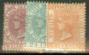 IO: Straits Settlements 41, 45-8, 50-1, 53-6 mint CV $157; scan shows only a few