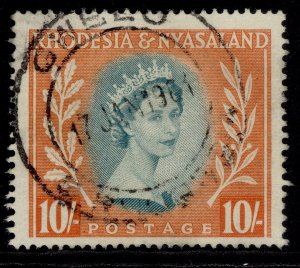 RHODESIA & NYASALAND QEII SG14, 10s dull blue-green & orange, FINE USED.